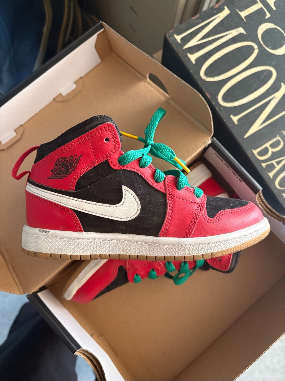 Jordan Kids Mid-Top Sneakers in Red, Black, White & Green